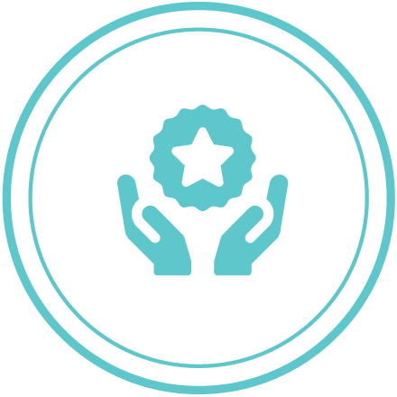 2 A blue icon of hands holding a star.